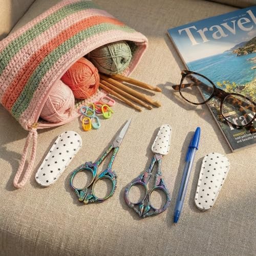 GLEXAL Crochet Scissors with Cover – Rainbow Vintage Small Embroidery Scissors, Sharp Butterfly Craft Scissors for Yarn Thread Sewing Needlework, Pretty Gift for Crocheter Quilter, 4.6 Inch - Image 3