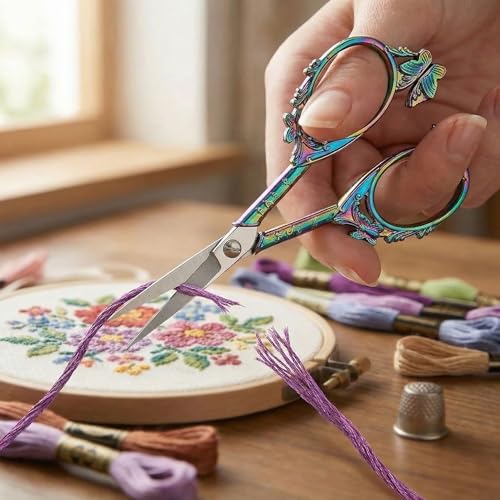 GLEXAL Crochet Scissors with Cover – Rainbow Vintage Small Embroidery Scissors, Sharp Butterfly Craft Scissors for Yarn Thread Sewing Needlework, Pretty Gift for Crocheter Quilter, 4.6 Inch - Image 2