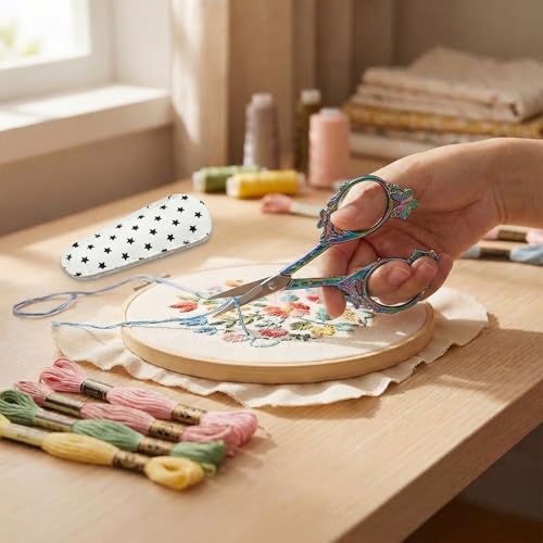 GLEXAL Crochet Scissors with Cover – Rainbow Vintage Small Embroidery Scissors, Sharp Butterfly Craft Scissors for Yarn Thread Sewing Needlework, Pretty Gift for Crocheter Quilter, 4.6 Inch - Image 5