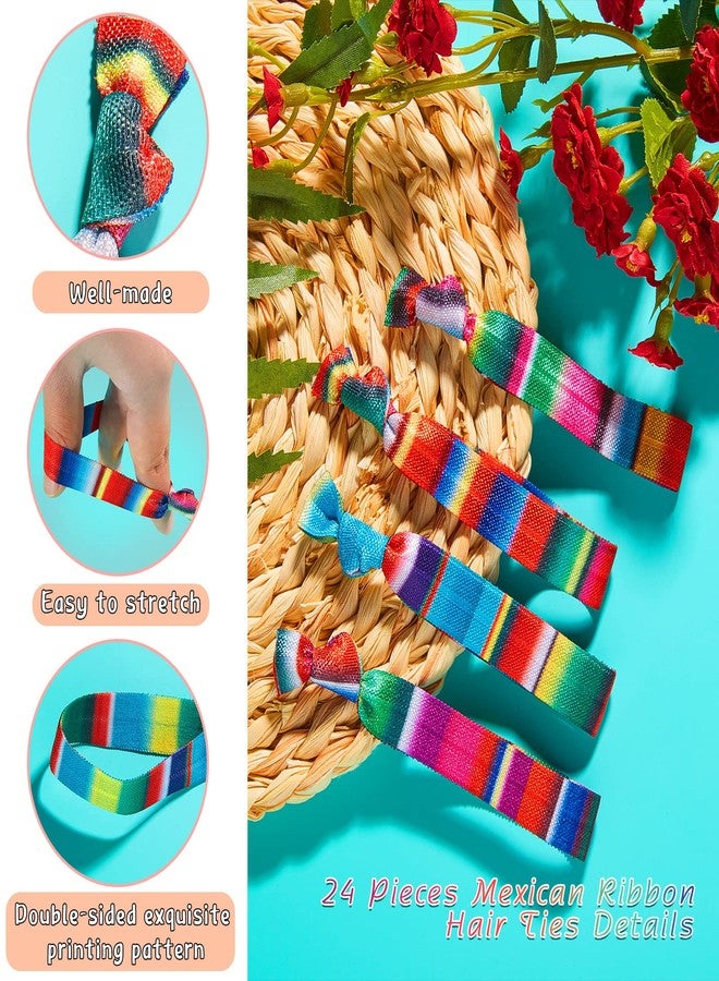 Syhood 24 Pcs Fiesta Hair Ribbons and Headbands No Crease Elastic Hair Ties for Women's Ponytails Christmas Thanksgiving Gifts Girls' Cinco De Mayo Accessories - Image 3