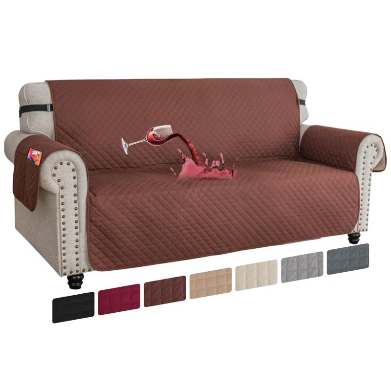 XINEAGE Quilted Sofa Cover Waterproof Couch Covers for 3 Cushion Couch Super Soft Washable Slipcover with Pockets  NonSlip Elastic Straps Thick Furniture Protector Sofa Coffee