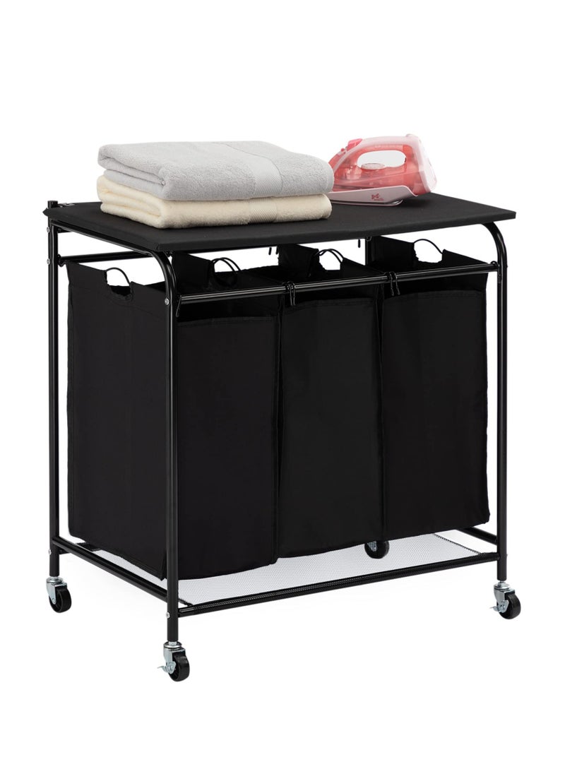 XiuWoo - Laundry Sorter Hamper Sorter Cart with Foldable Ironing Board with Removable 3 Bags - Image 1
