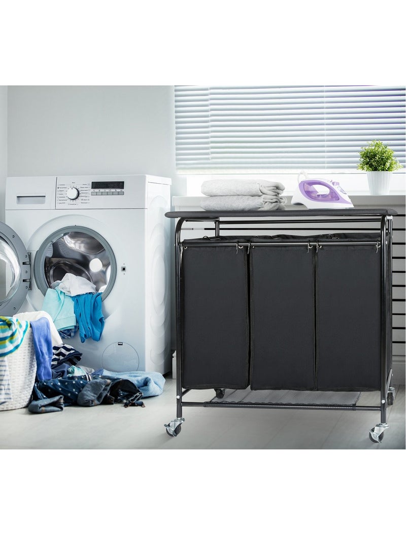 XiuWoo - Laundry Sorter Hamper Sorter Cart with Foldable Ironing Board with Removable 3 Bags - Image 1