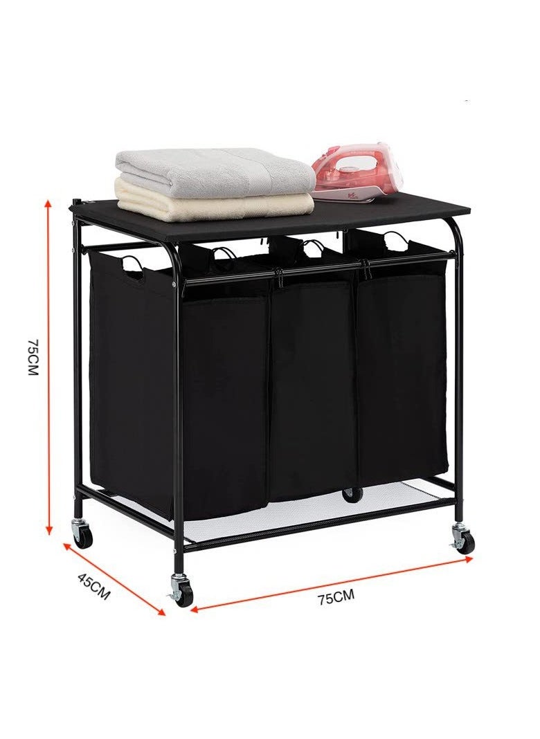 XiuWoo - Laundry Sorter Hamper Sorter Cart with Foldable Ironing Board with Removable 3 Bags - Image 1