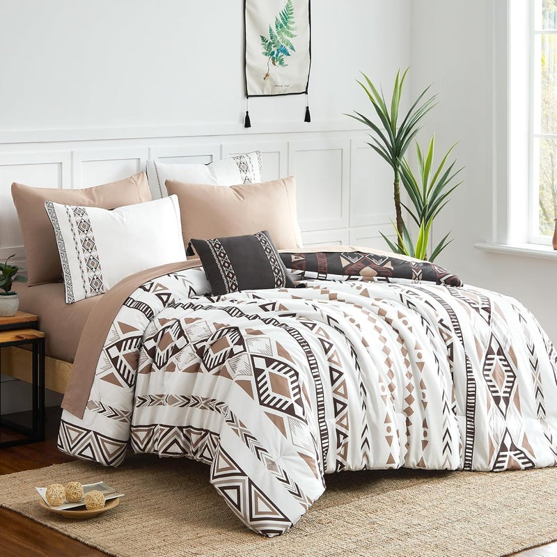 Geniospin Queen Comforter Set - 7 Pieces Reversible Bedding Set, Western Bed in A Bag, Lightweight Soft Aztec Bedding, All Season Bed Comforter Set with Sheets, Pillowcases & Shams - Image 1