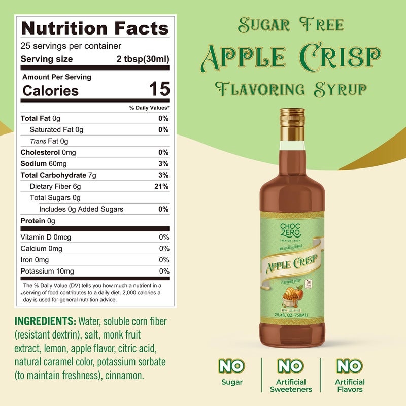 ChocZero Apple Crisp Flavoring Syrup, Sugar Free, Apple Crisp Flavor, Keto Friendly, Gluten Free, Vegan, Prebiotic Fiber, Concentrated Coffee & Beverage Syrup - 25.4 Fluid Ounces - Image 2