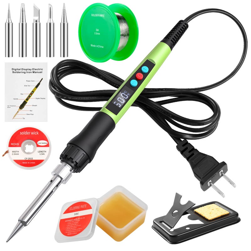 Q-MING Soldering Iron Kit, 100W LED Digital Solder Gun kits with Ceramic Heater, Adjustable Temperature Welding Tools with Tips, Wick Braid, Stand, Solders Wire, Sponge, Flux Paste - Image 1