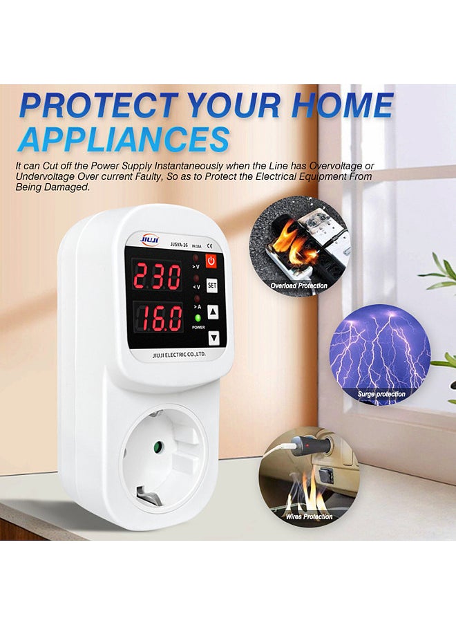 Generic Automatic Voltage and Current Protector Socket LED Display Multifunctional Refrigerator Protecting Socket with Automatic Reset Function  - Image 3
