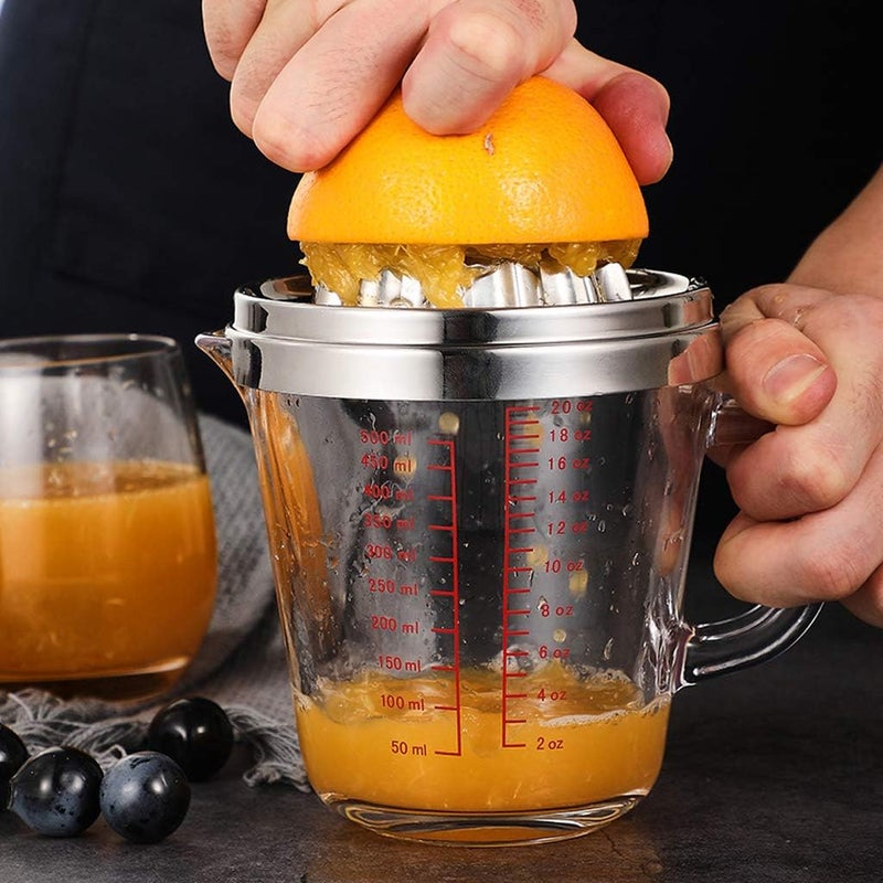 klarako Lemon Squeezer Citrus Orange Manual Juicer with 20oz Glass Measuring Cup and Stainless Steel AntiSlip Lid Rotation Reamer Lime Press - Image 4