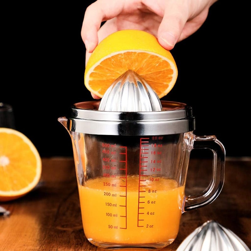 klarako Lemon Squeezer Citrus Orange Manual Juicer with 20oz Glass Measuring Cup and Stainless Steel AntiSlip Lid Rotation Reamer Lime Press - Image 2