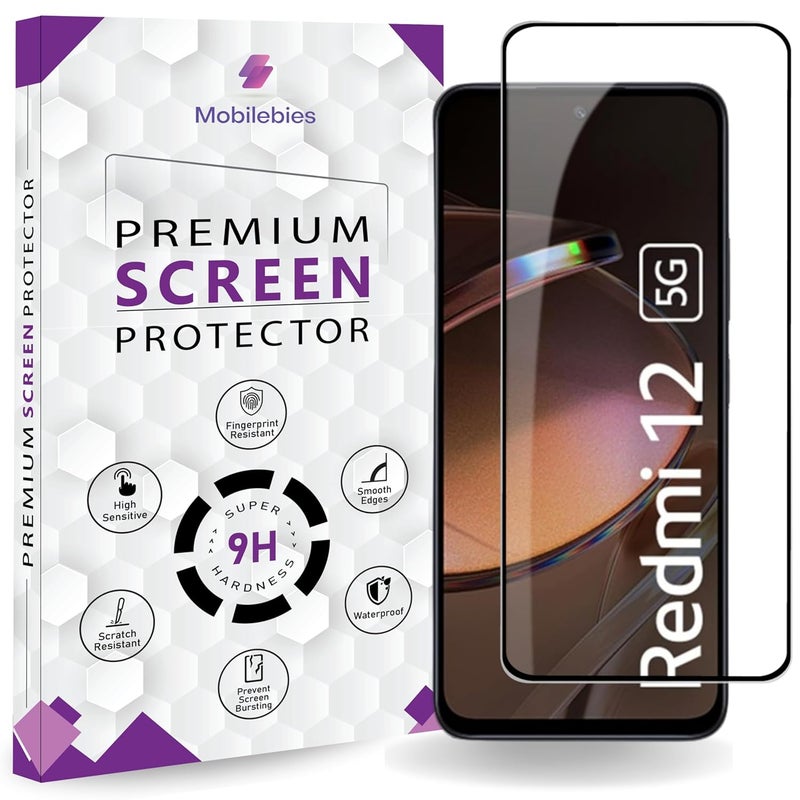 Mobilebies Premium Tempered Glass Screen Protector Guard For Redmi 12 5G (6.79 Inch, Pack of 1) | Edge to Edge Coverage With Easy to installation kit - Image 1