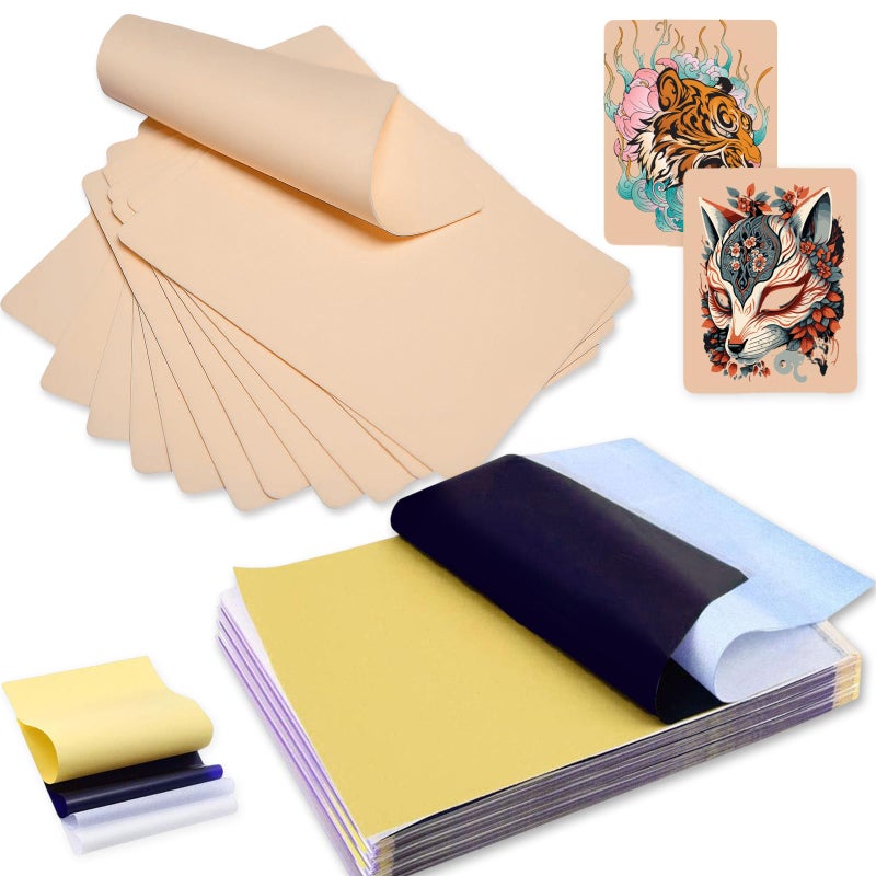 CINRA Practice Skin with Transfer Paper, 30PCS Tattoo Fake Skin and Tattoo Tracing Paper Kit Including 10PCS Double Sided Skin and 20PCS Tattoo Stencil Paper for Tattoo Practice Tattoo Supplies - Image 1