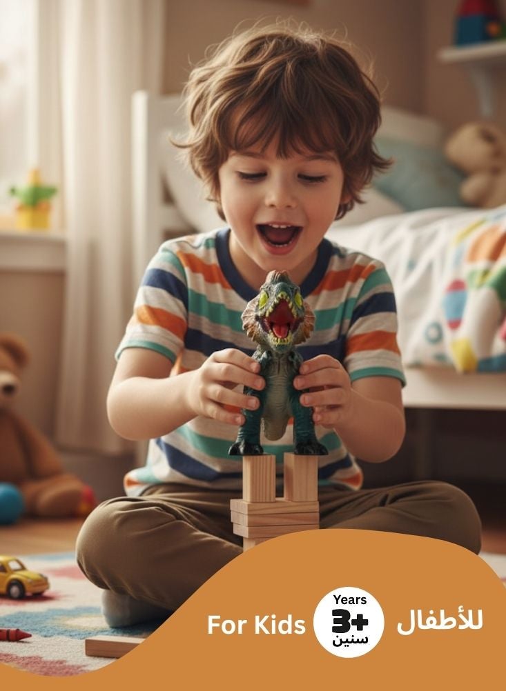 بريميم مجسم ديناصور ديلوفوصور واقعي باللونين الأخضر والبني بفم مفتوح - لعبة حيوانية بلاستيكية ناعمة وآمنة للأطفال للعب التخيلي والتعلم وجمع الديناصورات - Image 5