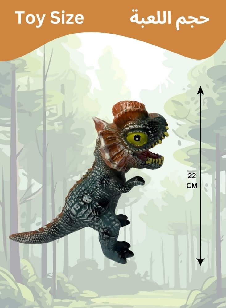 بريميم مجسم ديناصور ديلوفوصور واقعي باللونين الأخضر والبني بفم مفتوح - لعبة حيوانية بلاستيكية ناعمة وآمنة للأطفال للعب التخيلي والتعلم وجمع الديناصورات - Image 4