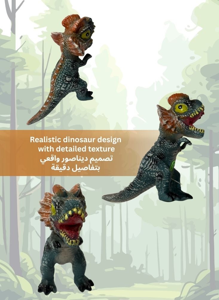 بريميم مجسم ديناصور ديلوفوصور واقعي باللونين الأخضر والبني بفم مفتوح - لعبة حيوانية بلاستيكية ناعمة وآمنة للأطفال للعب التخيلي والتعلم وجمع الديناصورات - Image 3