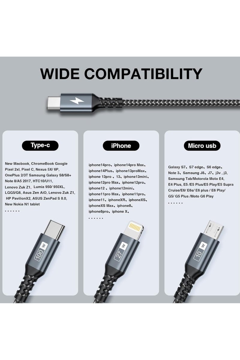 أوريكو كابل شحن متعدد 3 في 1 من ORICO - كابل شحن سريع مضفر من النايلون من USB إلى Lightning وMicro USB وType-C لأجهزة iPhone وSamsung وXiaomi وHuawei والمزيد (2 متر) - Image 3
