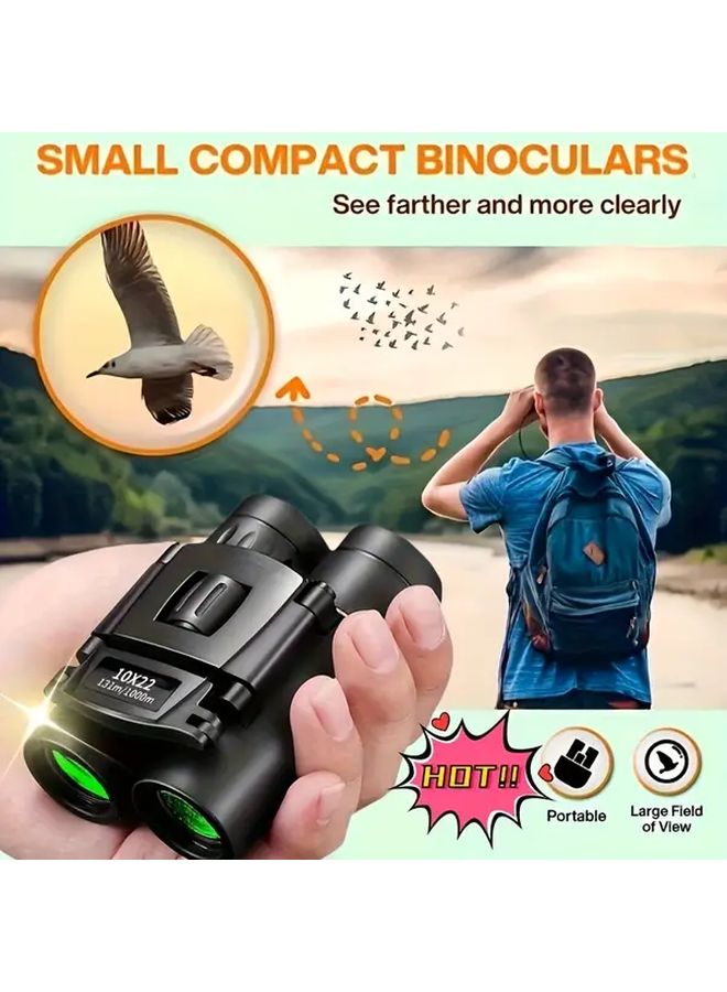 Black Compact Collapsible High Resolution Binoculars for Hunting Travel Camping - Image 2