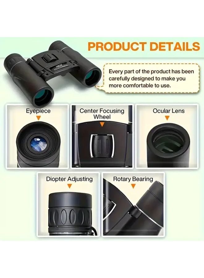 Black Compact Collapsible High Resolution Binoculars for Hunting Travel Camping - Image 3