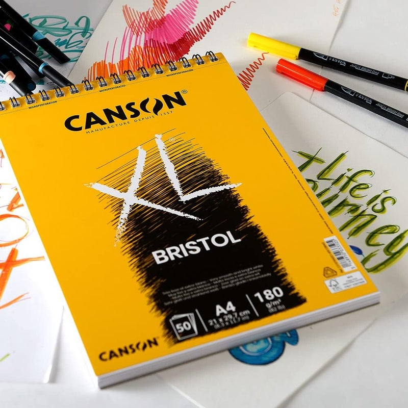 CANSON CANSON XL Bristol 180gsm A4 Paper Very Smooth Spiral Pad Short Side 50 Extra White Sheets Ideal for Professional Artists  Illustrators  - Image 3