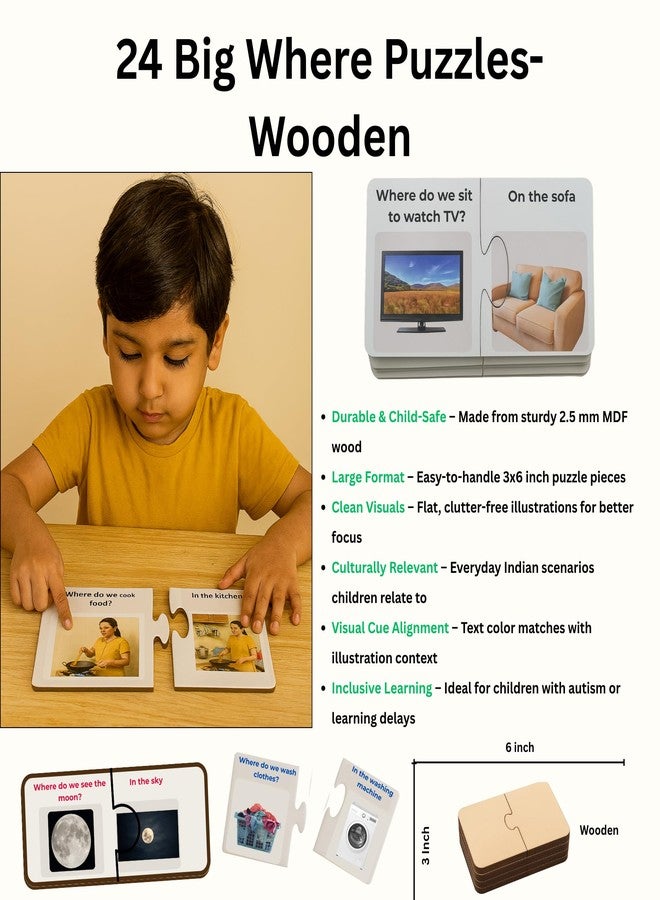 Exploralearn WH Series - Where Kit | 5 Activity Box with Wooden Puzzles, Flashcards, Pretend Play, Sorting & Matching | Autism & Speech Friendly | Age 4+ | Indian Context Learning - Image 3