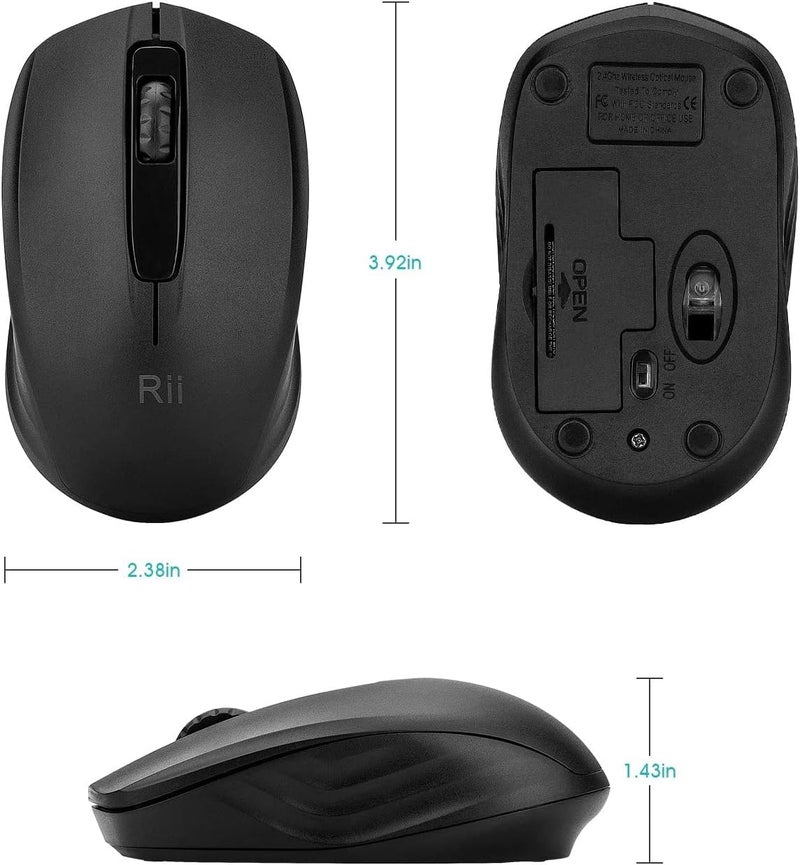 RII Wireless Mouse, 2.4G Portable Computer Mice for PC, Laptop, Windows,Office Included Wireless USB dongle (Black) - Image 3
