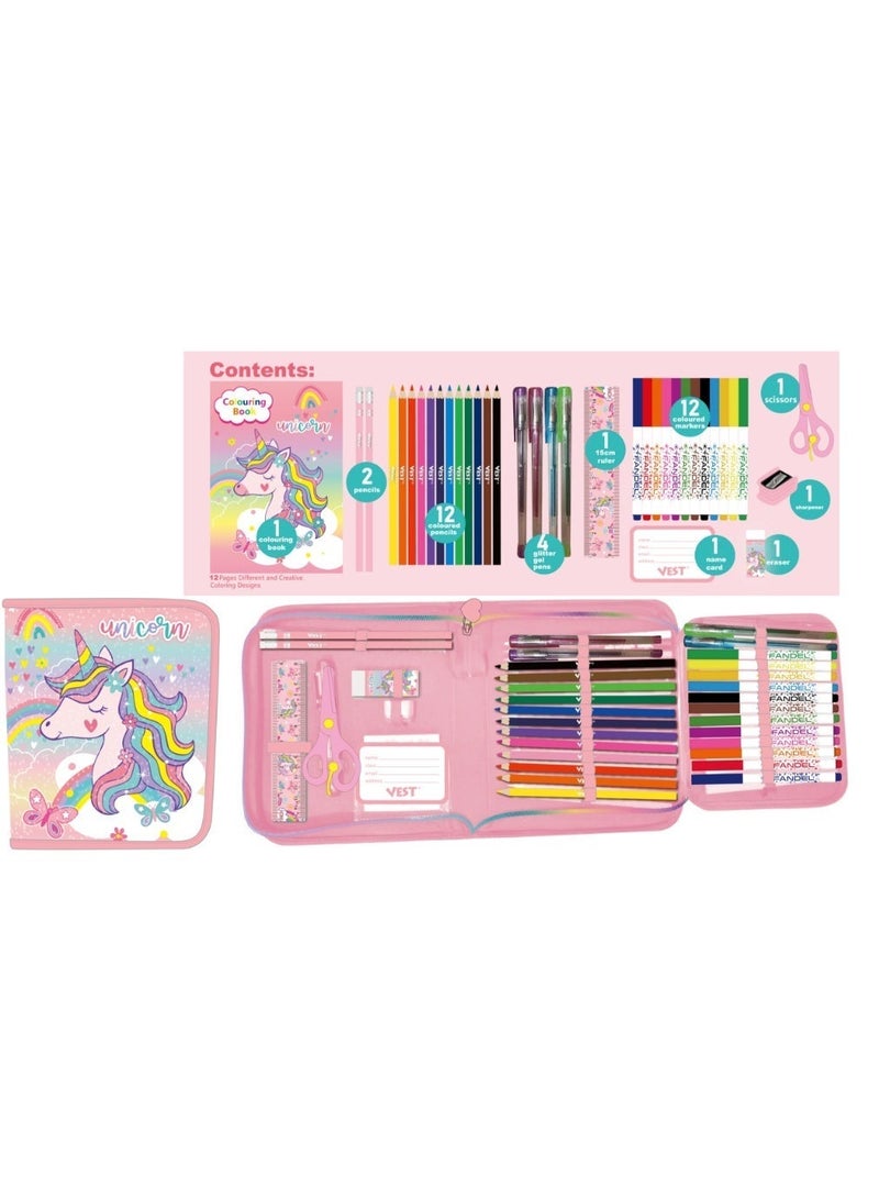 VEST Kids Painting Stationery Set 20×25×3.5cm for Children Graffiti Art Creation Painting Enlightenment Daily Writing Dreamy Unicorn Cartoon Pattern Portable Zipper Full Painting Stationery Gift Box Colored Pencils Creative Markers Pen Multicolour notebook stationery set - Image 3