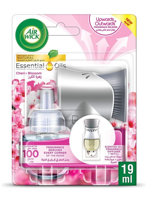 Air Wick Air Freshener Essential Oil Diffuser Kit Cherry Blossom- Gadget and 1 Refill 19 ml