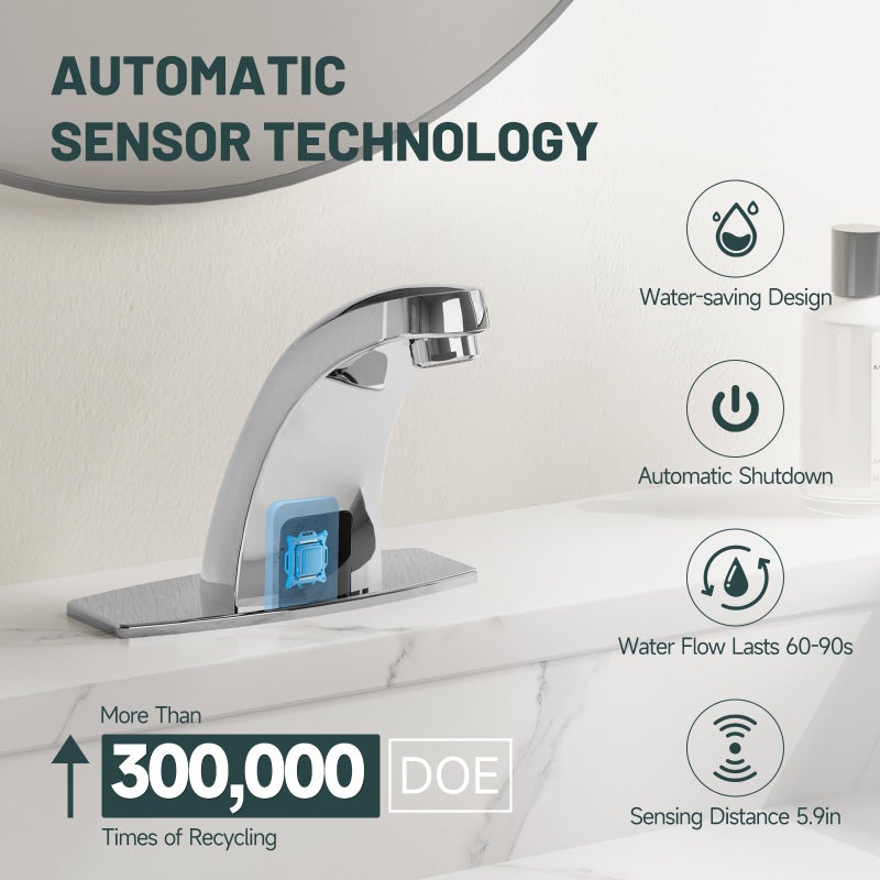Green Spring Touchless Bathroom Sink Faucet, Greenspring Automatic Faucets Bathroom Commercial Hands Free Motion Sensor Faucet Battery or Plug-in Powered with Control Box and Temperature Mixer, Chrome - Image 3