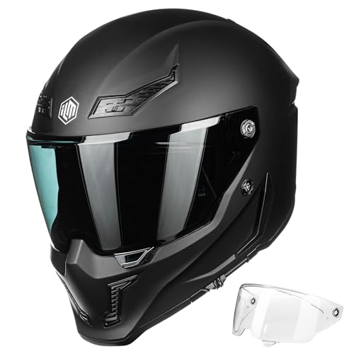 ILM Motorcycle Helmets for Adult Men Women Full Face DOT ECE Powersports Dual Visor Street Racing Helmet with Pinlock Cascos para Motos Model MF509 Matte Black M
