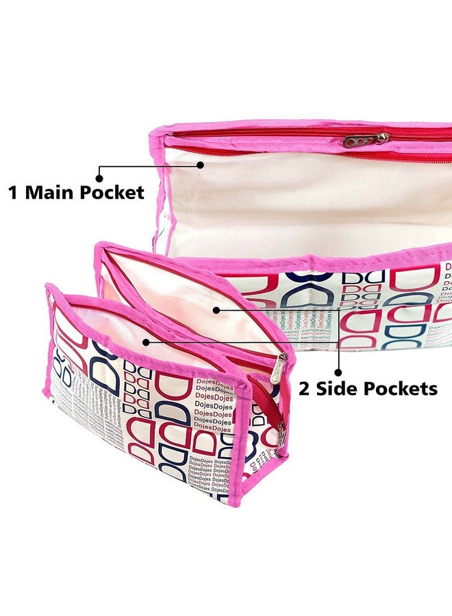 STACKRAID Set of 3 Synthetic Travel & Cosmetic Pouch Bag Extra Large Makeup Organiser Cosmetic Case Household Grooming Kit Storage Travel Kit Pack Toiletry Kit Bag for Women (Pink) - Image 3