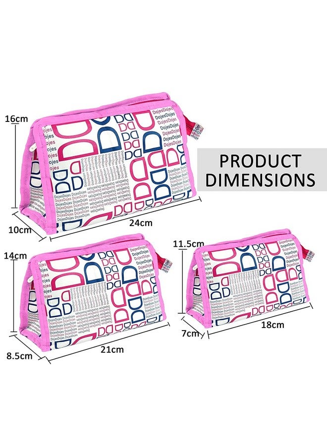 STACKRAID Set of 3 Synthetic Travel & Cosmetic Pouch Bag Extra Large Makeup Organiser Cosmetic Case Household Grooming Kit Storage Travel Kit Pack Toiletry Kit Bag for Women (Pink) - Image 2