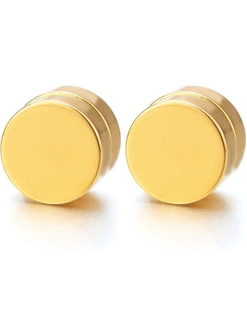 2pcs Magnetic gold  Circle Stud Earrings for Men Women, Non-Piercing Clip On Cheater Fake Ear Gauges - Image 1