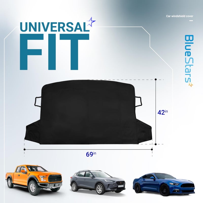 BlueStars Windshield Cover for Ice and Snow | Heavy Duty 600D Oxford Fabric | Windshield Snow Cover for Cars, SUVs, Trucks | All Weather Cover | Medium Size (69"x42") - Image 3