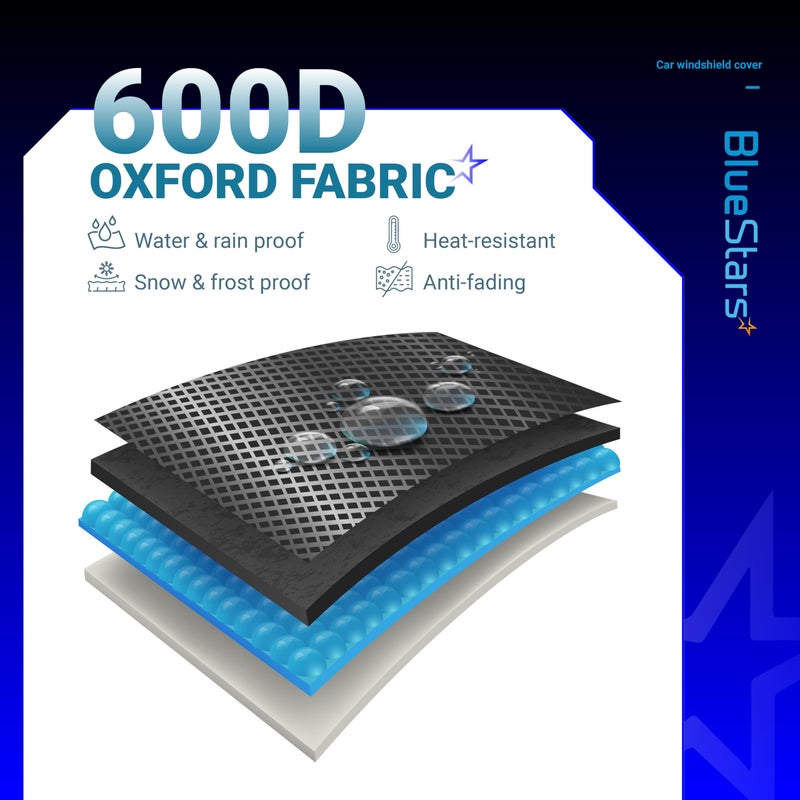 BlueStars Windshield Cover for Ice and Snow | Heavy Duty 600D Oxford Fabric | Windshield Snow Cover for Cars, SUVs, Trucks | All Weather Cover | Medium Size (69"x42") - Image 4