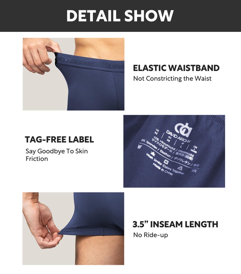 DAVID ARCHY Men's Underwear Ultra Soft Modal Support Pouch Trunks Moisture Wicking Boxer Briefs for Men 4 Packs (L, Assorted Colors) - Image 5