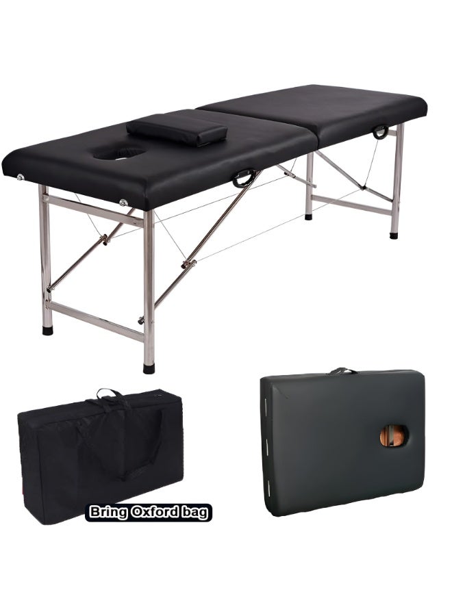 ZUIHAO Portable Massage Bed  Foldable Massage Tables with Pillow SPA Bed with Stainless Steel Frame 2 Fold Black for SPA Salon Tattoo Massage Therapeutic Treatment Black - Image 1