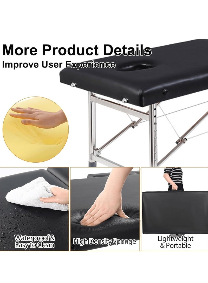 ZUIHAO Portable Massage Bed  Foldable Massage Tables with Pillow SPA Bed with Stainless Steel Frame 2 Fold Black for SPA Salon Tattoo Massage Therapeutic Treatment Black - Image 5