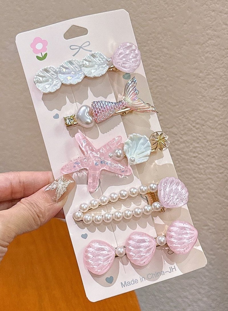 Summer hair clip shell hair card ocean series hair clip starfish hair accessories pearl bangs side clip cute - pink - Image 1