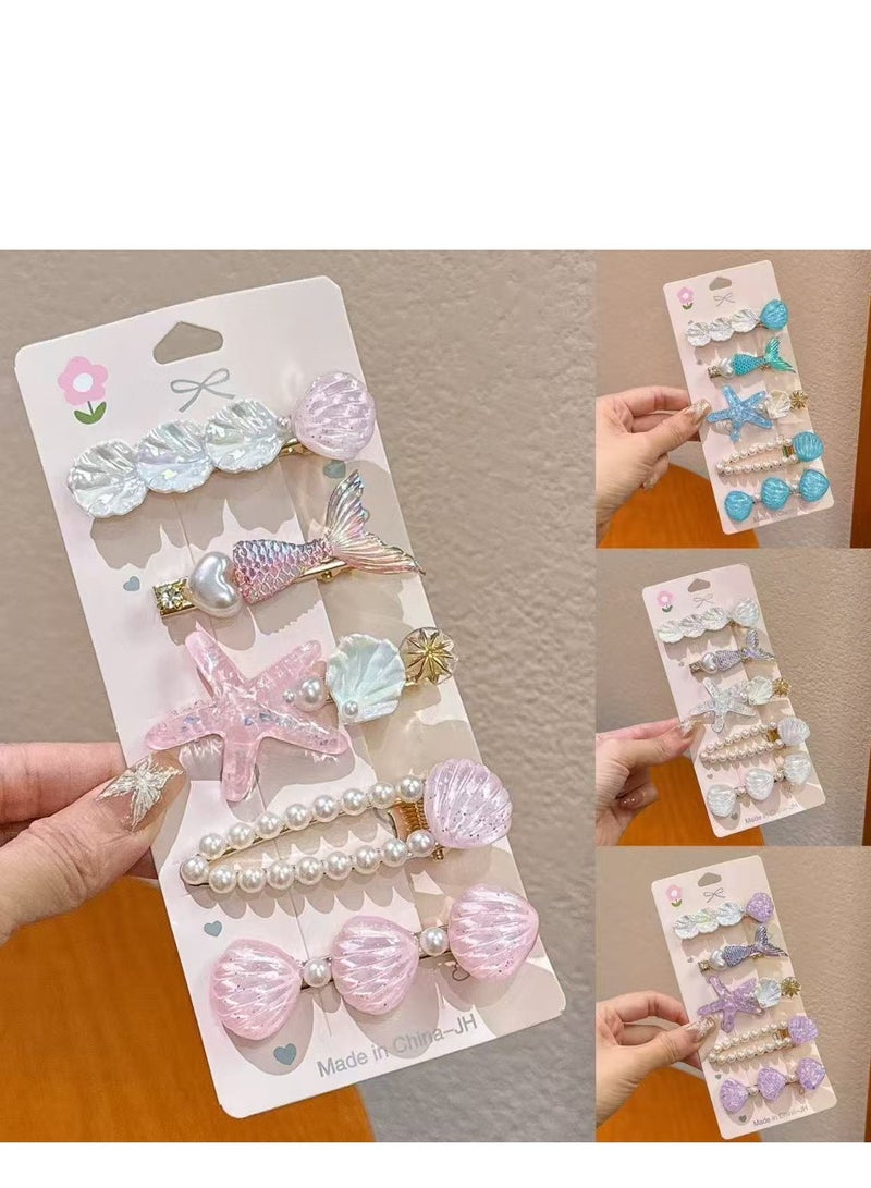 Summer hair clip shell hair card ocean series hair clip starfish hair accessories pearl bangs side clip cute - pink - Image 2