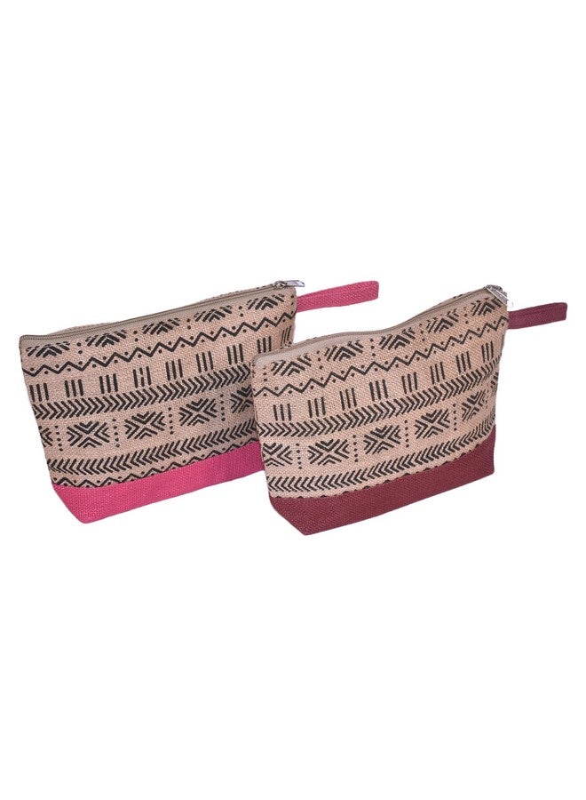 Daffodil Jute Boat Pouch for Men & Women Canvas Pouch Multipurpose Pouch Jute Cosmetic Pouch, Pencil Pouch, Travel Organizer Dopp Kit with Zipper (Pack of 2) - Image 1