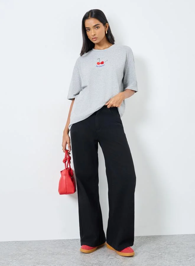 Take Two Embroidered Short Sleeve Oversized T-Shirt