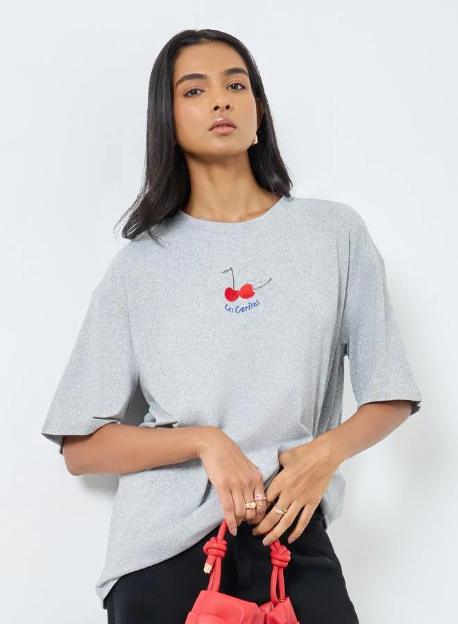 Take Two Embroidered Short Sleeve Oversized T-Shirt