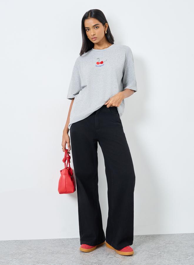 Take Two Embroidered Short Sleeve Oversized T-Shirt - Image 2