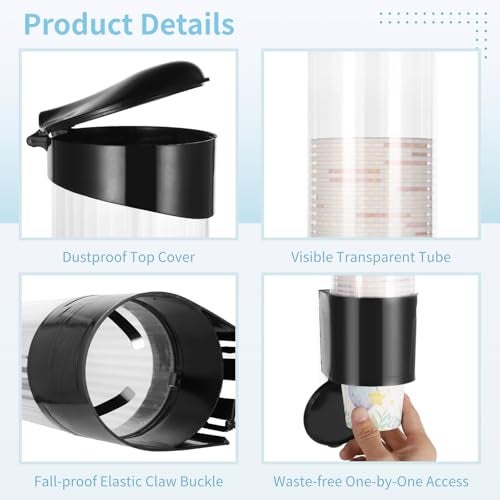 BATTIPAW Disposable Paper Cup Dispenser, Pull Type Wall Mount Cup Holder for Water Cooler, Plastic Cup Organizer with Adhesive Plate & Screws for Home, Office, Hospital, Fit 5oz-7oz Cups - Image 4