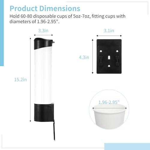 BATTIPAW Disposable Paper Cup Dispenser, Pull Type Wall Mount Cup Holder for Water Cooler, Plastic Cup Organizer with Adhesive Plate & Screws for Home, Office, Hospital, Fit 5oz-7oz Cups - Image 5