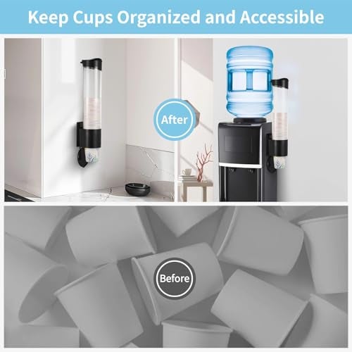 BATTIPAW Disposable Paper Cup Dispenser, Pull Type Wall Mount Cup Holder for Water Cooler, Plastic Cup Organizer with Adhesive Plate & Screws for Home, Office, Hospital, Fit 5oz-7oz Cups - Image 2