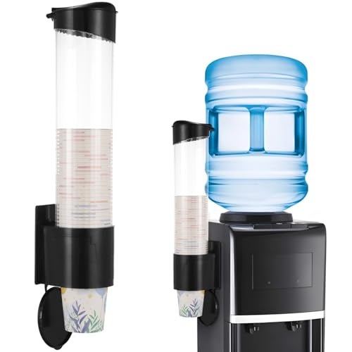 BATTIPAW Disposable Paper Cup Dispenser, Pull Type Wall Mount Cup Holder for Water Cooler, Plastic Cup Organizer with Adhesive Plate & Screws for Home, Office, Hospital, Fit 5oz-7oz Cups - Image 1
