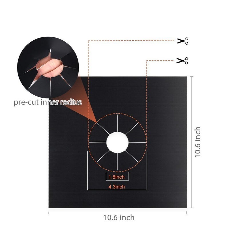 YRYM HT Stove Burner Covers - Gas Stove Protectors Black 0.2mm Double Thickness, Reusable, Non-Stick, Fast Clean Liners for Kitchen/Cooking. Stove top Covers Gas Burners Size 10.6" x 10.6" BPA Free(8 Packs) - Image 2