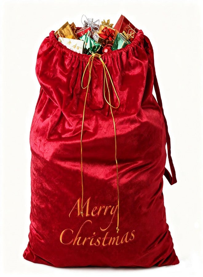 CosInStyle Large Velvet Santa Claus Christmas Sack with Drawstring, 29.5 x 35.5 Inch Gift Bags for Xmas Party Decor, Stocking Stuffers, and Holiday Gift Supplies (Red) - Image 1