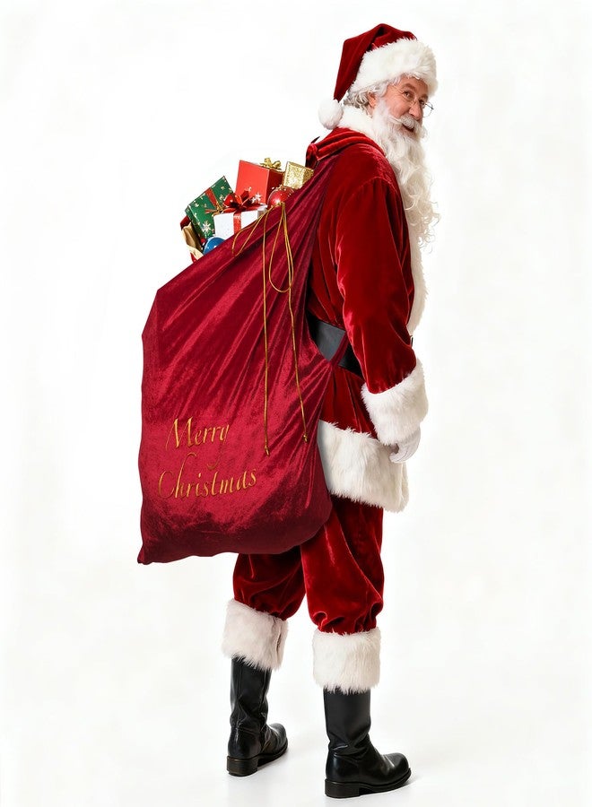 CosInStyle Large Velvet Santa Claus Christmas Sack with Drawstring, 29.5 x 35.5 Inch Gift Bags for Xmas Party Decor, Stocking Stuffers, and Holiday Gift Supplies (Red) - Image 2